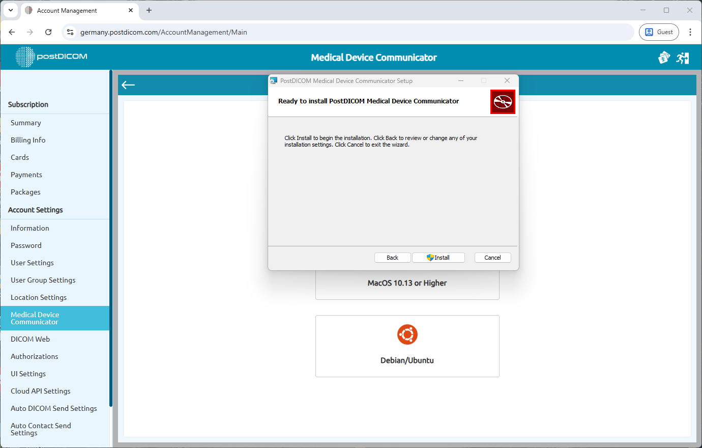 Create, Download and Install Medical Device Communicator (MeDiC) for Windows