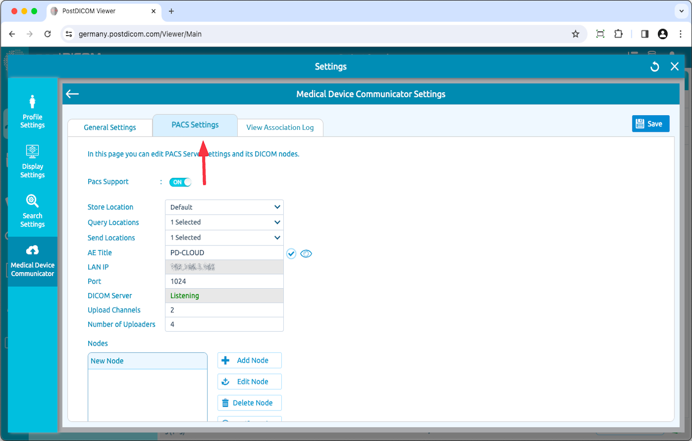 Editing Medical Device Communicator (MeDiC) PACS Server Settings for MacOS